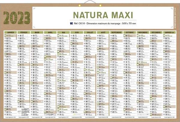 Calendrier Natura Maxi | Calendrier bancaire publicitaire