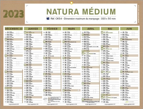 Calendrier Natura Medium | Calendrier bancaire personnalisé