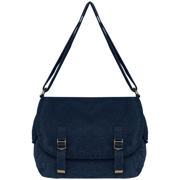 Sac besace coton bio | Sac besace publicitaire Washed navy blue
