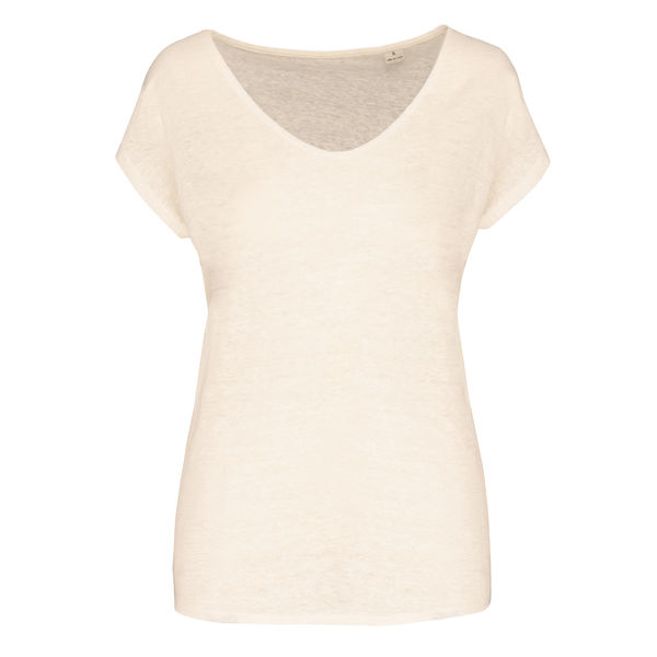 T-shirt lin col V F | T-shirt publicitaire Ivory 1