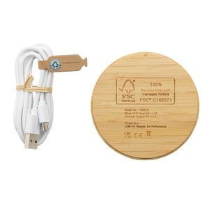 Chargeur rond bambou | Chargeur sans fil publicitaire Brown 2