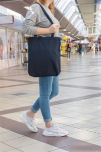 Sac shopping coton recyclé | Sac de shopping publicitaire Bleu Marin 3