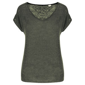 T-shirt lin col V F | T-shirt publicitaire Organic khaki